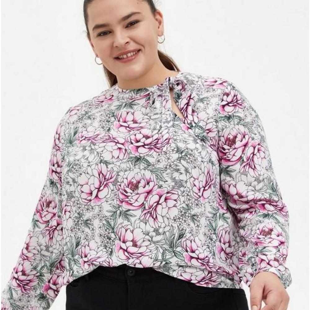 Torrid Pink Floral Long Sleeve Blouse